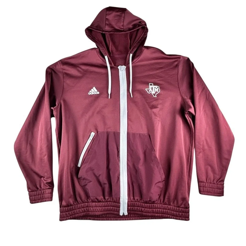 adidas Texas A&M Aggies Jacket Mens 3XL Maroon Hooded Full Zip SEC team‎ issued